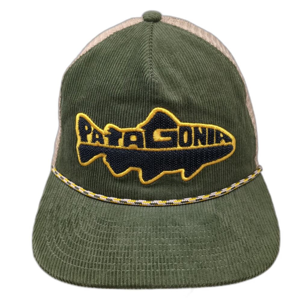 Patagonia Trucker Hat Green One Size Corduroy Fish Patch Braided Rope Snapback